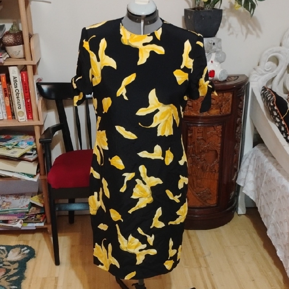 Saks Fifth Avenue Black Dress with Yellow Floral Design